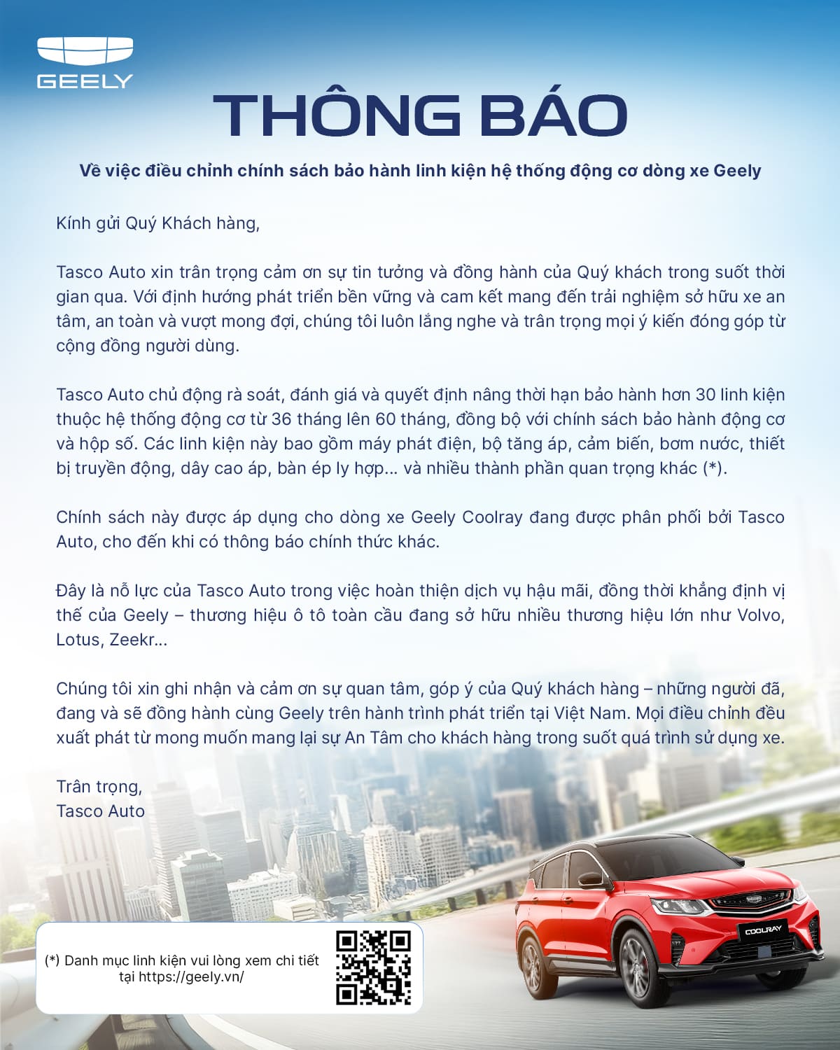 Chính sách bảo hành Geely Việt Nam