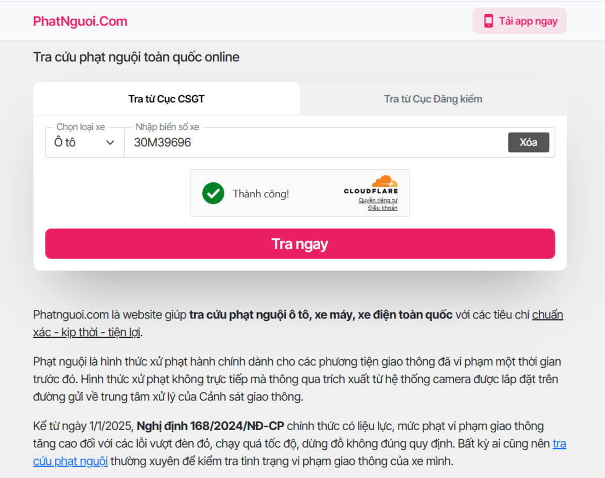 tra cuu phat nguoi tren web phatnguoi Tra cứu phạt nguội trên website phatnguoi